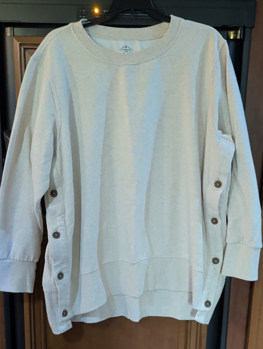 St. John's Bay Light Beige Button-Accent Pullover Sweatshirt